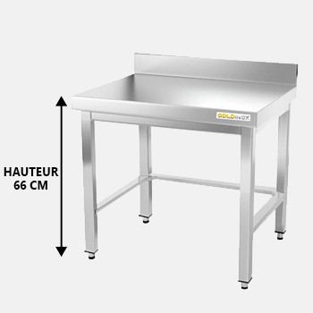  Table de travail inox soubassement avec renfort et dosseret profondeur 500 mm