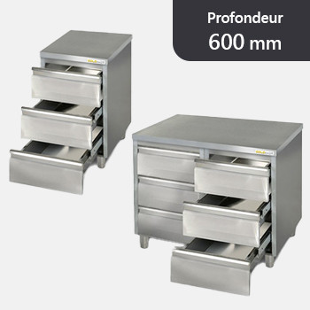 Meuble tiroirs inox profondeur 600 mm
