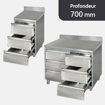 Meuble tiroirs inox avec dosseret profondeur 700 mm