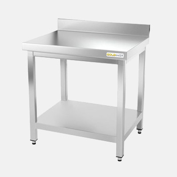 Table de travail inox avec étagère inférieure et dosseret profondeur 800 mm