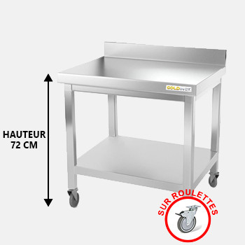 Table de travail inox soubassement sur roulettes avec dosseret profondeur 800 mm
