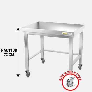 Table de travail inox soubassement sur roulettes avec renfort profondeur 800 mm