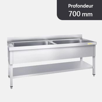 Plonge inox 2 grandes cuves - Profondeur 700 mm