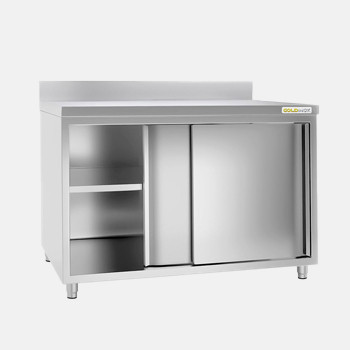 Meuble bas inox avec portes coulissantes et dosseret profondeur 700 mm
