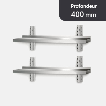 2 x Etagère murale inox profondeur 400 mm