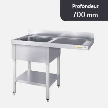 Plonge inox lave-vaisselle 1 bac - Profondeur 700 mm