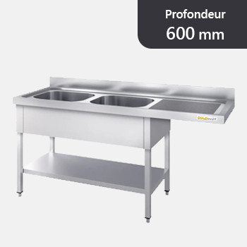 Plonge inox lave-vaisselle 2 bacs - Profondeur 600 mm