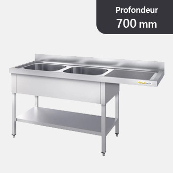 Plonge inox lave-vaisselle 2 bacs - Profondeur 700 mm